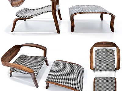 Modern Leisure Chair With Wooden Frame And Matching Woven Ottoman 3d model
