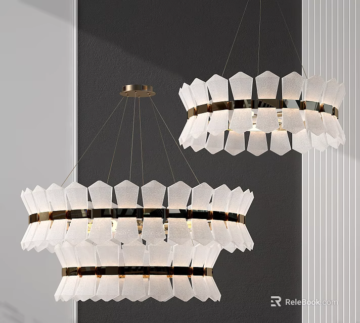 Modern Elegant Chandeliers With White Petal Glass Shades and Gold Metal Accents for Interior Design 3d model 