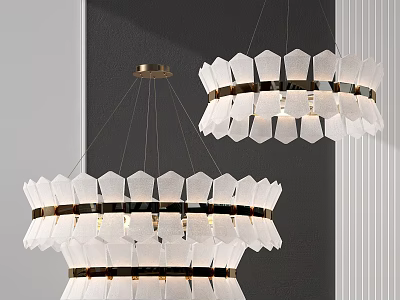 Modern Elegant Chandeliers With White Petal Glass Shades and Gold Metal Accents for Interior Design 3d model