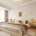 Modern Bedroom Interior With Framed Art Above Bed Bay Window Soft Rug And Wooden Wardrobe