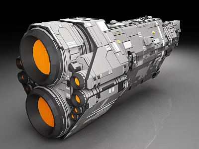 Detailed 3D Model of Science Fiction Spaceship With Large Orange Engines And Gray Metallic Structure 3d model