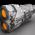 Detailed 3D Model of Science Fiction Spaceship With Large Orange Engines And Gray Metallic Structure