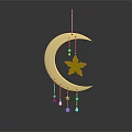 Golden Crescent Moon Clothing Accessory With Pink Star And Colorful Beads