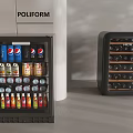 Poliform Black Mini Fridge And Wine Cooler With Beverages And Wine Bottles