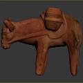 Red Ox Shaped Terracotta Sculpture With Barrels On Back And Smooth Finish