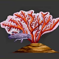 Underwater Scene Of Purple Marine Animal On Orange Shell With Red Coral Like Structure