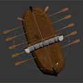 Traditional Wooden Boat With Carved Hull Mast Sail And Rowing Oars