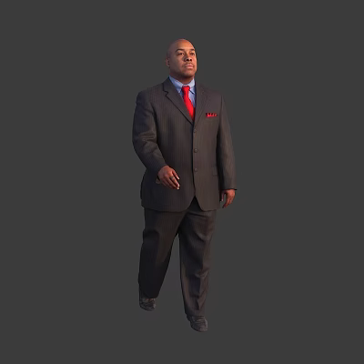 A Man In Dark Suit With Red Tie Walking Against Gray Background 3d model