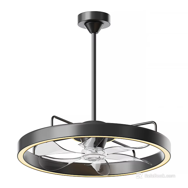 Modern Black Ceiling Mounted Air Cooler Fan With Circular Design And LED Light 3d model 