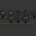 Jewelry Necklaces On Two Tiered Wooden Display Stand With Black Mannequins And Colorful Designs