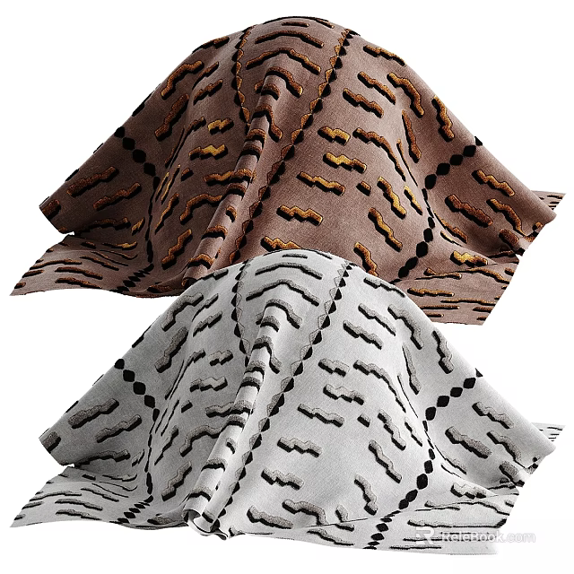 Brown And Gray Textile Components With Black Yellow Lines Dots And Patterns 3d model 