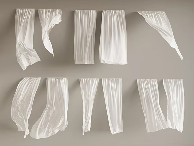 White Curtains With Various Draped Styles And Flowy Design For Home Window Decor 3d model