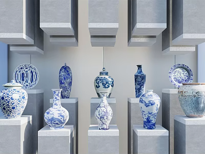 Chinese-style ceramic ware blue and white porcelain ornaments 3d model