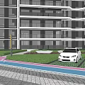 Modern Urban Commercial Street With High Rise Buildings And Glass Storefronts