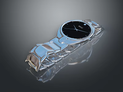 Sleek Stainless Steel Watch With Metallic Strap And Black Dial As Fashion Accessory 3d model