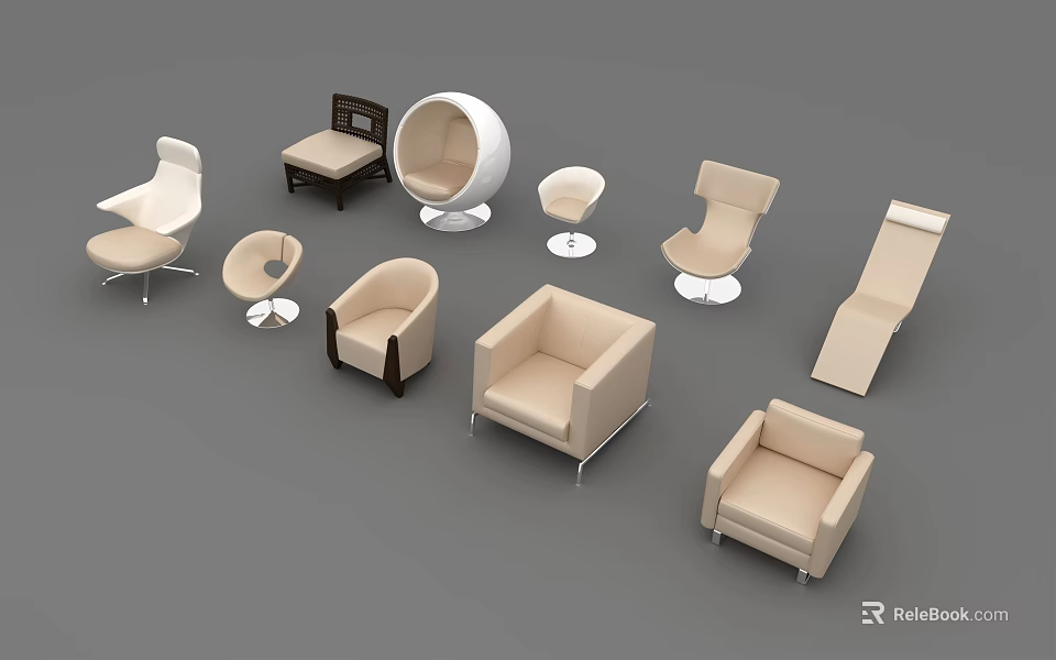 Modern Single Sofa with Beige Fabric Upholstery and Contemporary Design Styles 3d model 