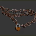 Rusty Chain Link Partition with Coiled Design and Padlock on Gray Background 3d model