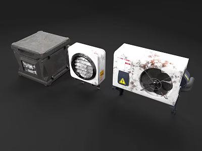 Industrial Air Conditioner Fans In Used Condition With Warning Label And Stained Surface 3d model