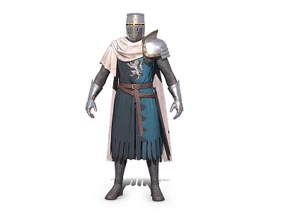 Game Movie Character Medieval Knight With Metal Armor White Cloak And Blue Tunic 3d model