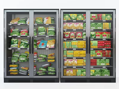 Retail Glass Door Display Shelves With Multi Tier Storage For Various Packaged Foods 3d model