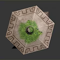 Traditional Stone Lantern With Green Grass Top And Yellow Illuminated Interior