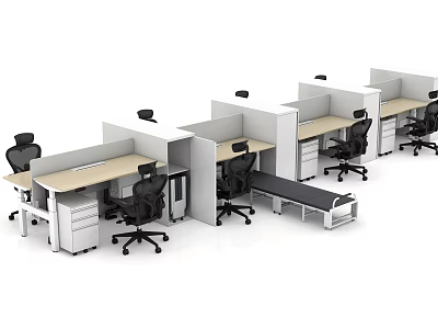 Modern Public Office Space Interior With Cubicle Workstations Black Chairs And Drawer Cabinets 3d model