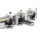 Modern Public Office Space Interior With Cubicle Workstations Black Chairs And Drawer Cabinets