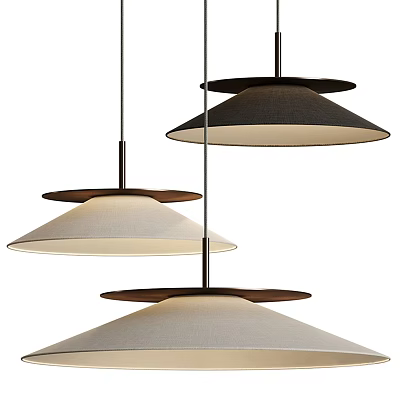 Modern Layered Pendant Lights With Beige Fabric Shades And Black Metal Frames 3d model