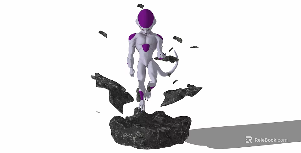 Game Movie Character With Purple Head White Body And Tail Amidst Broken Rocks Debris 3d model 