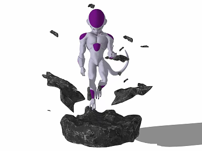 Game Movie Character With Purple Head White Body And Tail Amidst Broken Rocks Debris 3d model