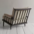 Minimalist Accent Chair With Dark Wooden Frame Slatted Backrest And Light Linen Cushion For Modern Interior