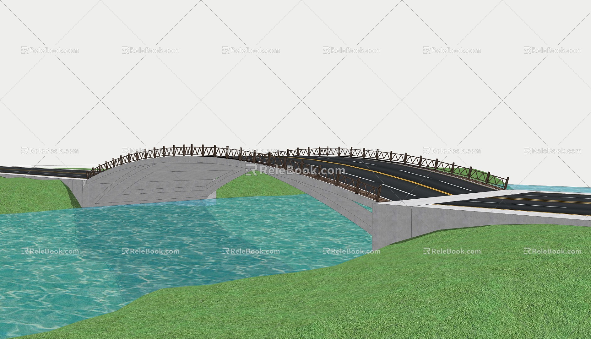 Modern Bridge Landscape Bridge Arch Bridge Man-vehicle Separation River Lane 3d model