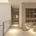 Cozy Modern Lounge Room Interior With Beige Sofa Armchair Coffee Table And Bookshelf