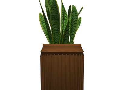 Succulent Plant With Green Striped Fleshy Leaves In Brown Textured Pot For Indoor Decor 3d model
