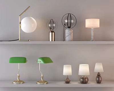 Various Designed Modern Chandeliers With Gold Base Green Lampshade And Transparent Details 3d model