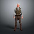 Male Character in Standing Pose Wearing Gray Vest Blue Shirt Brown Pants Brown Boots