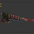 Ancient Red And Brown Crossbow With Long Body And Wooden Stand Base