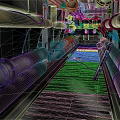 Modern Industrial Pipe Corridor With Metal Pipes Yellow Cables And Wooden Floor
