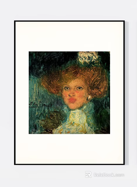 Vintage Female Portrait Painting With Curly Hair White Hairpiece And Lace Collar 3d model 