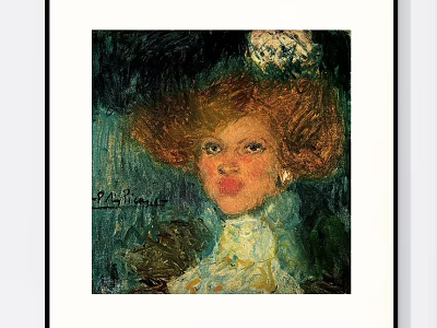Vintage Female Portrait Painting With Curly Hair White Hairpiece And Lace Collar 3d model
