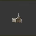 Cartoon Scene of Small Wooden Cabin With Snow Covered Roof and Green Grass
