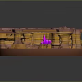 3D Rendered Canyon Terrain With Layered Rock Formations Orange Yellow Colors And Purple Spires