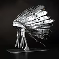 Artistic Metal Feather Shaped Headdress Sculpture With Star Decorations And Base