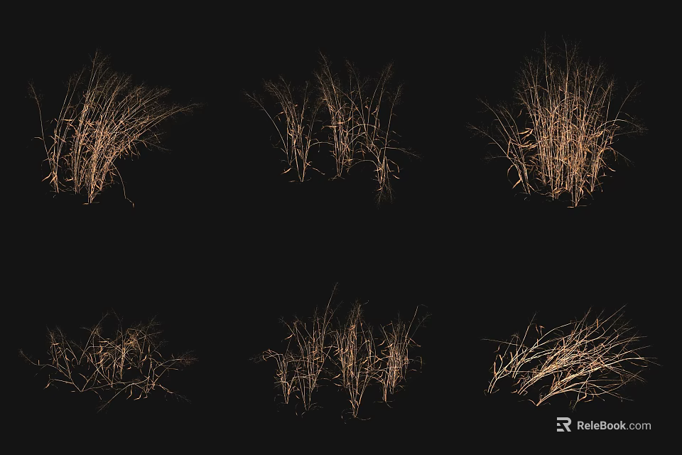 Dried Grass Clumps In Different Sizes On Black Background With Natural Texture 3d model 