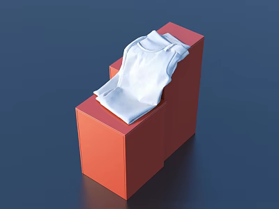 Simple White Vest Placed On Red Cubes Against Dark Blue Background 3d model