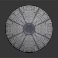 Gray Decorative Sculpture With Umbrella Shaped Top Textured Surface And Stone Base