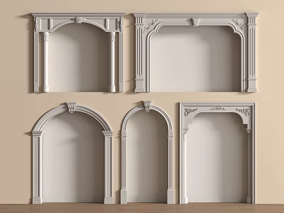 Various White Arched Decorative Frames With Carved Patterns And Classic Details 3d model