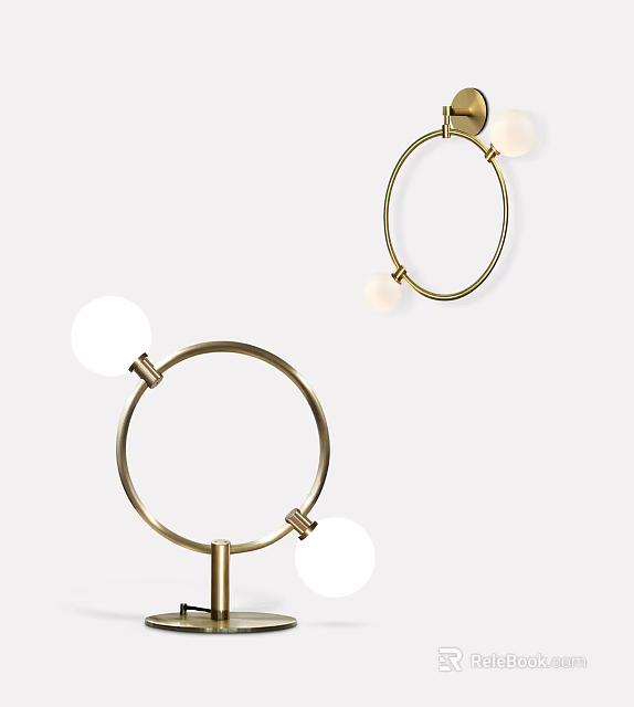 Modern Minimalist Wall Lamps With Golden Circular Frame And White Spherical Bulbs 3d model 