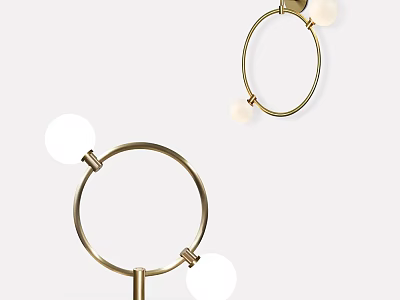 Modern Minimalist Wall Lamps With Golden Circular Frame And White Spherical Bulbs 3d model
