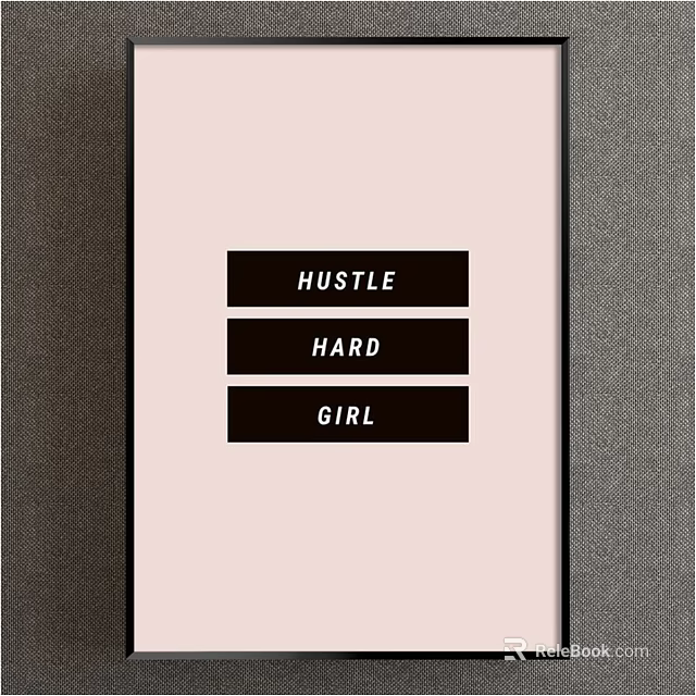 Minimalist Motivational Framed Wall Art Print With Hustle Hard Girl Text 3d model 